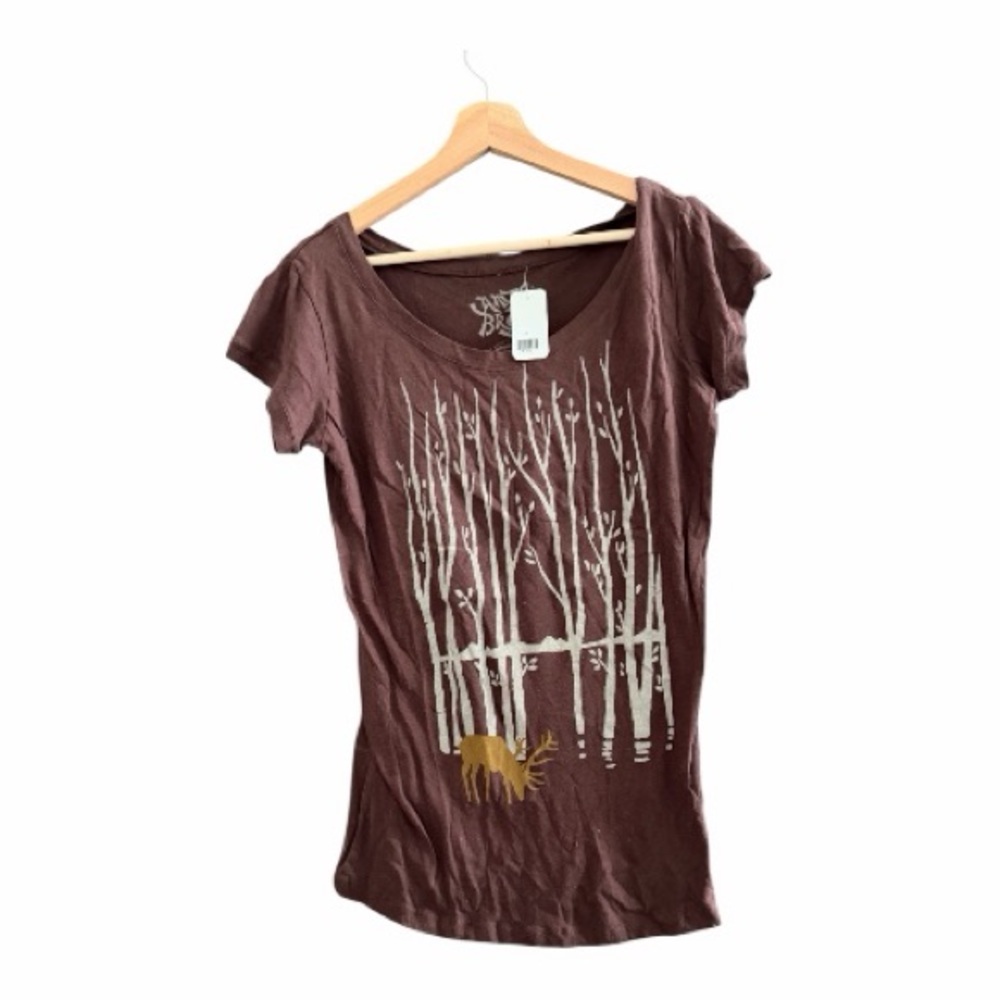 Nature-Inspired Brown Tee with Forest and Deer Design